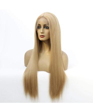 Silky Long Straight Lace Front Wig for Women - Heat Resistant Synthetic Hair Natural Gold Color Perfect for Daily & Halloween Parties Available in 14in & 24in - Buy Online on GoSupps.com