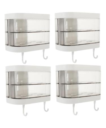Ciieeo 4pcs Box Storage Box Soap Bar Holder for Shower Self Draining Soap Container Shower Soap Dish Makeup Containers Wall-mounted Soap Dish Soap Stand Plastic Bathroom Box White Cartoon