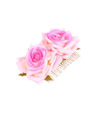 Housoutil 1pc Rose Hair Accessories Flower Girl Hair Accessories for Wedding Bridal Hair Accessories Macrame Garland Red Rose Flower Hair Comb Metal Trim Fork Comb Pink Bride Roses