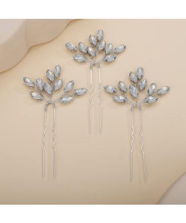Teyglen 3pcs Bridal Crystal Hair Pins Rhinestones Hair Pieces Simple Crystal Wedding Hair Accessories Handmade Hair Pins for Women Bride Girls (Opal)