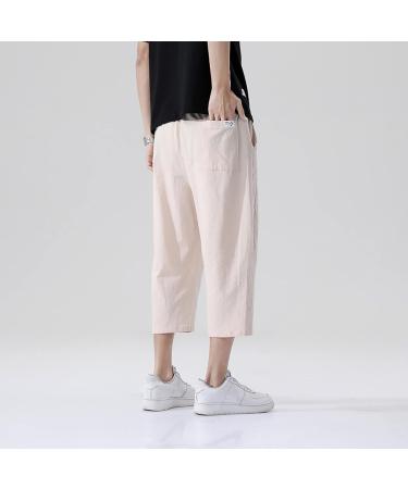 Buy CEWIFO Monochrome Cotton-Linen Jogging Pants for Men - Lightweight Rainproof Calf-Length Bike Trousers - A3-Khaki XL - International Shipping Available - Buy Online on GoSupps.com