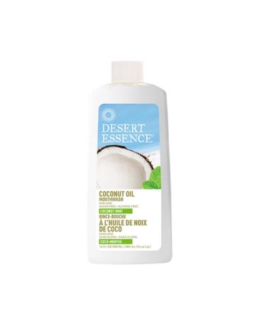 Desert Essence Coconut Oil Mouthwash - Coconut Mint - 16 Fl Ounce - Complete Oral Care - Refreshes Breathe - Virgin Coconut & Natural Mind Oil - Gum Health - Aloe Vera - Peppermint