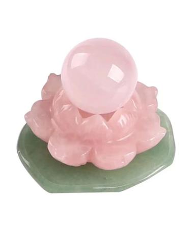 Natural Crystal Rough Crystal Lotus Flower Crystal Stone Natural Pink Rose Quartz Lotus with Crystal Ball Green Leaf Ornaments Handmade Crafts Decor 1pc QINTINYIN 1pc Rose Quartz