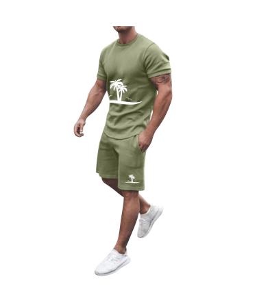 Men 2 Piece Summer Sets, Men's Hipster Short Sets Outfits Casual 2 Piece Summer Polo Shirt and Shorts Sets Green XX-Large