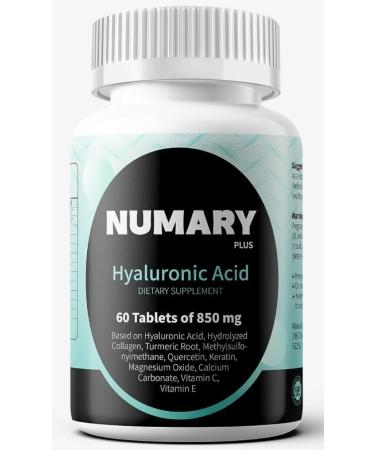 850mg Hyaluronic Acid with Hydrolyzed Collagen Turmeric MSM Vitamin C 60 Tablets 2 Month Supply 60 Count (Pack of 1)