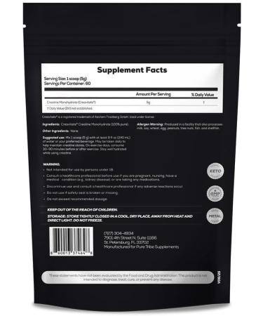 PURE TRIBE PureCreatine Micronized Creatine Monohydrate Powered by Creavitalis Unflavored Creatine Monohydrate Powder for Energy & Recovery No Bloating, Easy Digestion 5g per Scoop, 300g - Buy Online on GoSupps.com
