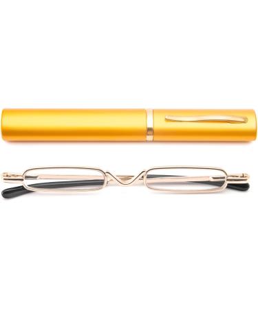 KoKoBin Mini Slim Reading Glasses +1.0 - Unisex Spring Hinge Metal Visual Aid with Case (Gold) | International Shipping Available - Buy Online on GoSupps.com