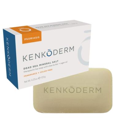 Kenkoderm Psoriasis Mineral Salt Soap with Argan Oil & Shea Butter 4.25 oz | 1 Bar | Dermatologist Developed | Fragrance + Color Free 4.25 Ounce (Pack of 1)