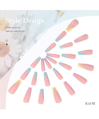 Vatocu Long French Ballerina Press-On Nails | Shiny Acrylic Stick-On Nails for Women & Girls (24 Pieces) - Buy Online on GoSupps.com