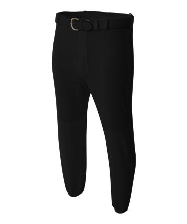 A4 Sportswear Adult Pull-Up Baseball/Softball Wicking Cool Pants - Pockets & Belt Loops (White, Black, Grey/5 Sizes) Black Adult Large (Waist 34/37)