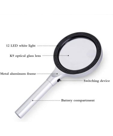 Reading Magnifier 10X 20X Handheld Illuminated Magnifier with 12 LED Lights High Clarity Compatible with Reading Inspection Exploring Made in China - Buy Online on GoSupps.com