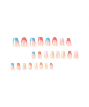 Mervf Medium French Tip Colorful Ballerina Acrylic Nails with Designs - 24pcs Glossy Press on Nails for Women 45-07 - Buy Online on GoSupps.com