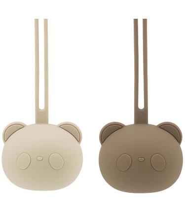Airfish silicone pacifier box 2 pack BPA-free baby bear pacifier bag silicone shell for baby travel slider pacifier storage box pacifier holder for girls young beige and brown - Buy Online on GoSupps.com