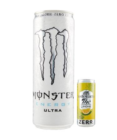 Monster 48 Count Refreshing Non-Alcoholic Energy Drinks with Citrus Flavor Zero Sugar, 12oz Disposable Can + 1 Can San Benedetto Lemon Iced Tea Sugar Free, 12oz