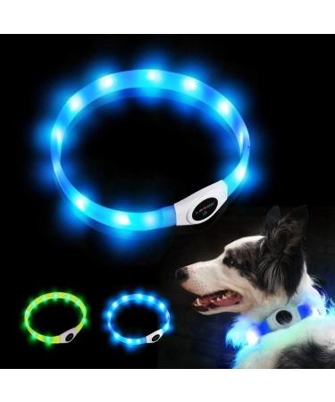 Laroo LED Dog Collar - USB Rechargeable Night Safety Luminous Collar for Small Medium Large & Long-Haired Dogs - 3 Modes 65cm x 2.5cm Blue - Buy Online on GoSupps.com