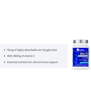 CanPrev Zinc Immune + Vitamin C | 120 Capsules | 50mg of Zinc Bis-Glycinate with 400mg of Vitamin C - Buy Online on GoSupps.com