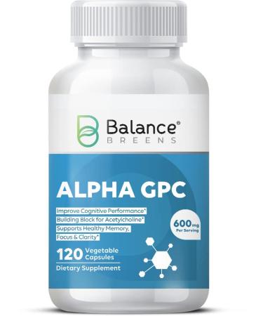 Alpha GPC Choline Supplement 600mg  120 Vegetable Capsules - Advanced Memory Formula, Nootropics Brain Support Supplement - Non-GMO and Gluten Free Pills by Balance Breens