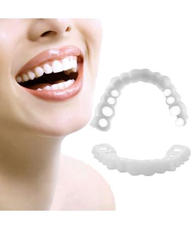 OTCPP Dentures Teeth Temporary Fake Teeth  2 PCS Veneers Dentures Socket for Women and Men Nature and Comfortable(2Top+ 2Bottom+4Adhesives)