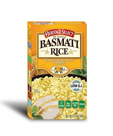 Heritage Select Premium Basmati Rice - Roasted Chicken & Herbs 6.5oz Box (6-Pack) - Flavored Rice Pilaf Side Dish | Non-GMO, Vegan, Gluten Free, Kosher, & Low Glycemic Index | Ready to Heat!