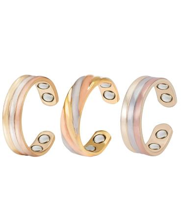 3 x magnetic ring made of pure copper three -colored female magnet ring wears 4 magnets including gift bags suitable for giving away