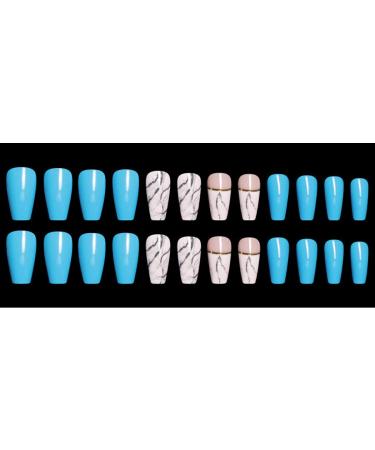 Sethexy Long Blue Ballerina False Nails - 24 Glossy Acrylic Art Tips for Women & Girls - Buy Online on GoSupps.com