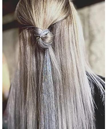 Sparkling 48 Inch Silver Hair Tinsel Extensions Kit - 600 Strands with Tools for Women & Girls - Heat Resistant Glitter Tinsel - Buy Online on GoSupps.com