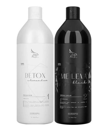 Zap Me Leva Black and Detox Kit 2L | Brazilian Keratin Treatment | Progressive Brush | Smoothing System | Frizzy Free | Volume Reducer | 100% Straight Hair