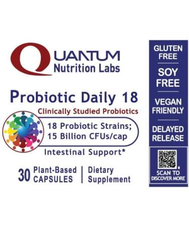 Quantum Nutrition Labs Probiotic Daily 18 - Probiotics for Digestive Health Probiotics for Women and Men with Lactobacillus Acidophilus Reuteri for Healthy Gut Microbiome - 30 Vegetarian Capsules - Buy Online on GoSupps.com