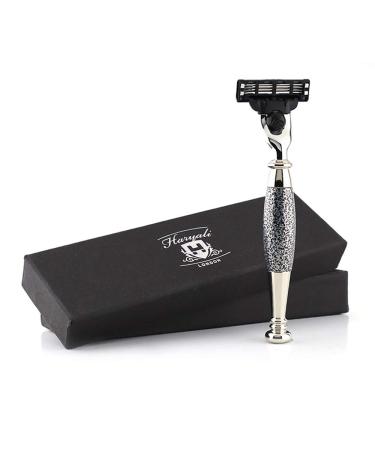 Haryali London razor with 3 blades handmade silver-colored antique handle beard and mustache perfect razor planer for women and men