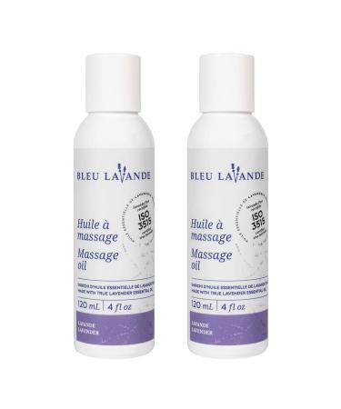 Bleu Lavande - 2 Pack of 100% Natural Lavender Massage Oil Made with Certified Premium & Pure True Lavender Essential Oil Vegan & Cruelty-Free No Artificial Fragrances - 2X 4 Fl Oz