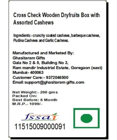 Ghasitaram Gifts Rakhi Gifts for Brothers Cross Check Wooden Dryfruits Box with Assorted Cashews with 2 Green Beads Rakhis Dryfruits Box with Assorted Cashews with 2 Rakhis - Buy Online on GoSupps.com