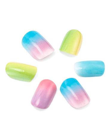24 Pcs Gradient Color Rainbow Children False Nails Pre-glue Press on Fake Nails Tips for Children Over 6 Years