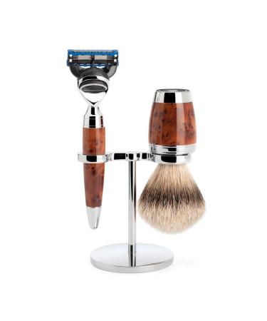M HLE STYLO Black 3-piece Silvertip Badger 5-Blade Razor Shaving Set Thuja wood