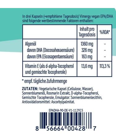 Vergy Vegan EPA DHA - Omega 3 Algae Oil Capsules (90 pcs) | Gelatin-Free Gluten-Free Kosher - Buy Online on GoSupps.com