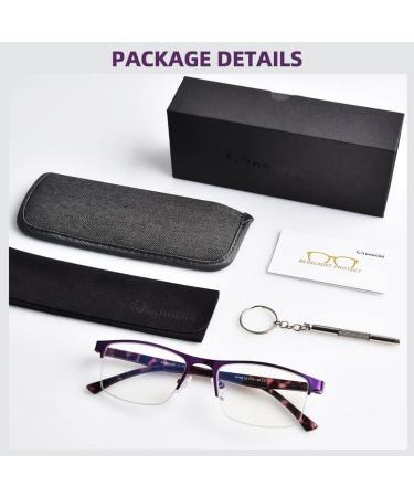 FONHCOO Half-Rim Reading Glasses for Men & Women - Blue Light Filter Visual Aid for Seniors - Purple 2.5x Magnification - Buy Online on GoSupps.com
