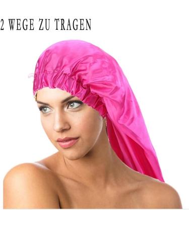 Ladaypoa 2-Piece Long Satin Hair Hood for Women | Silky Sleeping Cap for Long Curly Hair Protection | Extra Big Size Black & Rose Red - Buy Online on GoSupps.com