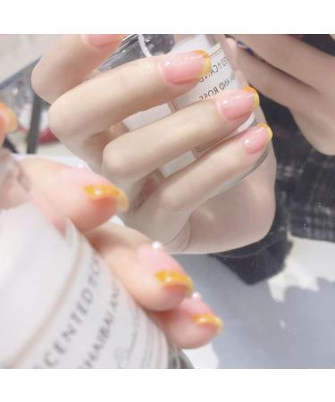 MENILITHS 24Pcs/Set Press On Nails Tulip Orange French Pearl False Nails Acrylic Fake Nails Full Cover Nails Tips Artificial Finger Manicure Press on nails for Women and Girls - Buy Online on GoSupps.com