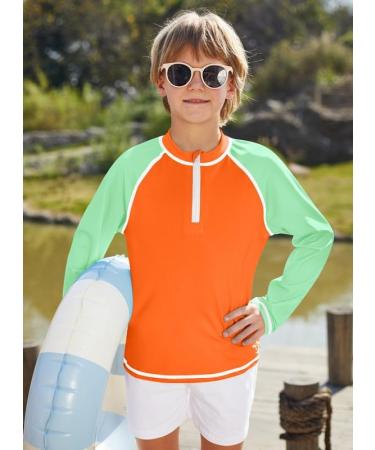 BesserBay Boys UV Shirt 1/4 Zip Rash Guard UPF 50+ Long Sleeve Kids Orange & Green Sizes 110-150 | International Shipping Available - Buy Online on GoSupps.com