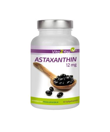 Vita2you Astaxanthin 12mg - 60 softgel capsules - of course from blood rain algae (Haematococcus pluvialis) - MCT oil - high dose - 4 monthly pack - Premium quality