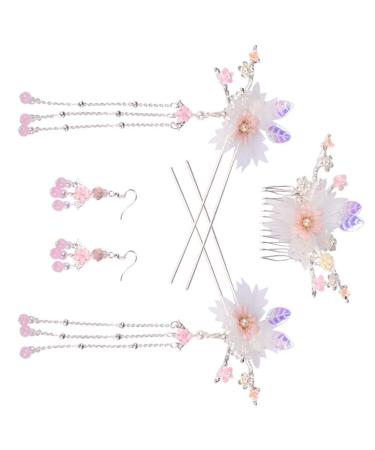 OSALADI 1 Set Hairpin Earring Set Flower Tassel Hairpins Dangle Earrings Flower Pearl Side Comb Dangle Rhinestone Earrings Floral Headpiece Flower Tassel Hair Fork Sweet China Miss Alloy