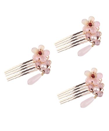 FRCOLOR Set of 3 Hair Comb Hair Accessories Hair Clips Elegant Wedding Hair Accessories Tiara for Girls Combs Hair Clip Vintage Hair Comb Wedding Bridal Hair Comb Pink Headpiece Jiangnan Accessories