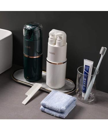 Toothbrush Kit Portable and Light 7 in 1 Luxury Travel Toiletry Kit Includes Toothbrush& Toothpaste Holder Shampoo and Shower Gel Sub Bottles Dispenser Wash Cup Toothbrush Towel and Comb (Green)
