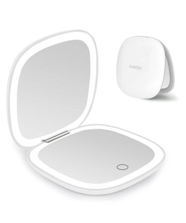 deweisn Compact Mirror, Lighted Travel Makeup Mirror with 1X/10X Magnifying Double Sided Dimmable Portable Pocket Mirror for Handbag and Pocket, USB Charging(White)