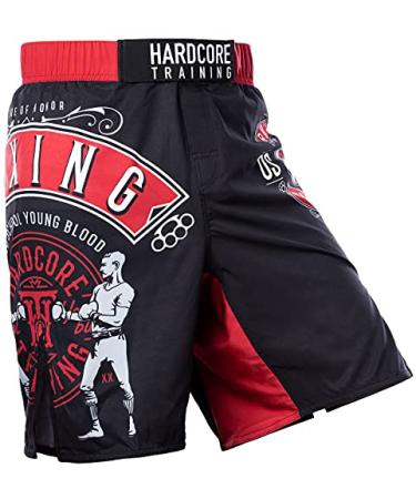 Hardcore Training Sharks Fight Shorts Men's Boxing MMA Combat BJJ Grappling Fitness Muay Thai Kickboxing No Gi Grey Red X-Large Black Red