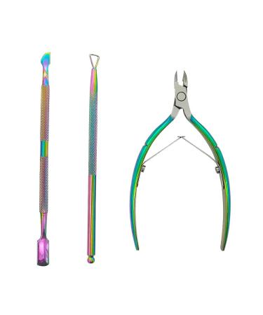 Cuticle Nipper Cuticle Pusher Cuticle Cutter for Precise Dead Skin Remover Pedicure Manicure Nail Art Tools Durable Cuticle Scissors Stainless Steel Rainbow