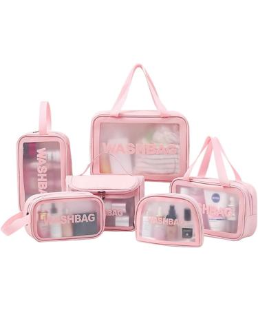 Aucuu 6 Pcs Clear Toiletry Bag Set | Waterproof Transparent Travel Wash Bags | Pink Cosmetic Makeup Bags for Women and Girls - Buy Online on GoSupps.com