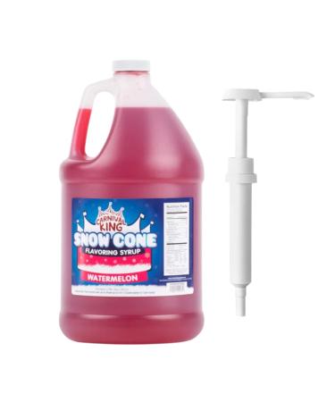 ZippySweets - Snow Cone Syrup - Watermelon Flavour Shaved Ice Syrup with Complimentary Pump - 1 Gallon Makes Up To 128 Snow Cones - Perfect for Shaved Ice Treats & Summer Parties
