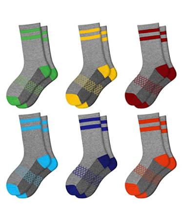 Comfoex Boys Crew Socks Half Cushioned Athletic Socks Cotton Calf Socks For Big Little Kids 6 Pairs Grey 6 Pairs 4-7 Years