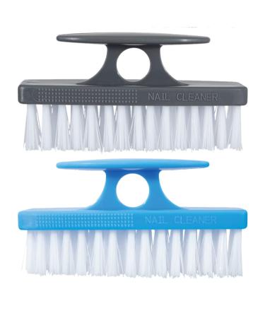 Superio Nail Brush Set (2 Pack) Cleaner with Handle - Durable Brush Scrubber to Clean Toes Fingernails Hand Scrubber All Surface Cleaning Heavy Duty Scrub Brush Stiff Bristles Grey/Blue