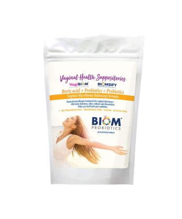 Biom Probiotics Prebiotics Boric acid Suppositories . Feminine Health Probiotic for Infections & pH Essentials VEGAN PARABEN-FREE (10)